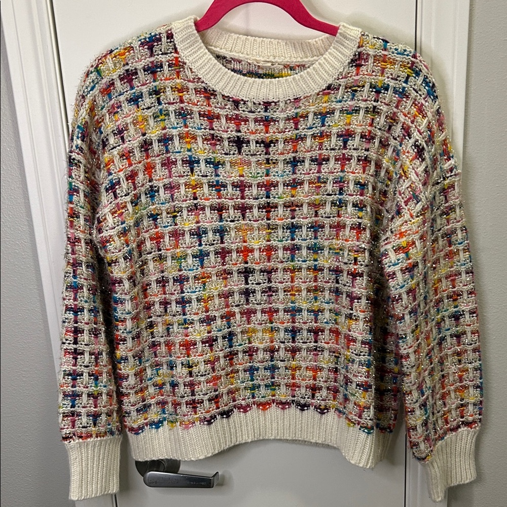 Mystree Sparkly/Colorful Woven Crew Neck Sweater